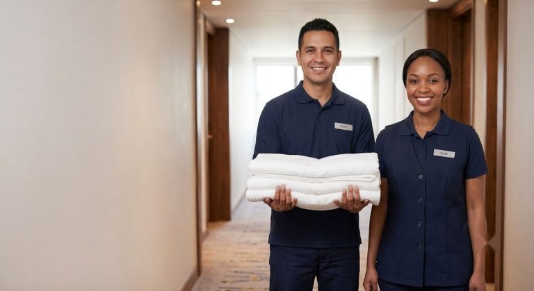 Housekeeping staff in uniforms
