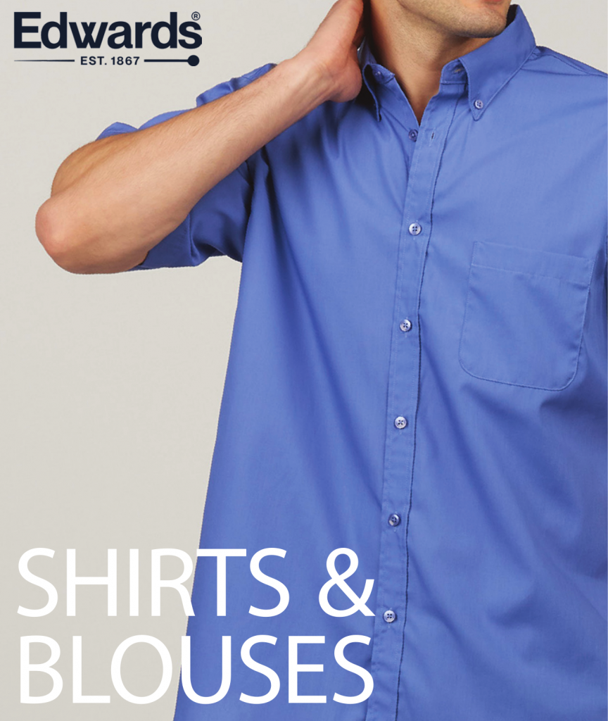 Edwards Shirts & Blouses catalog cover: man in a blue button-down shirt