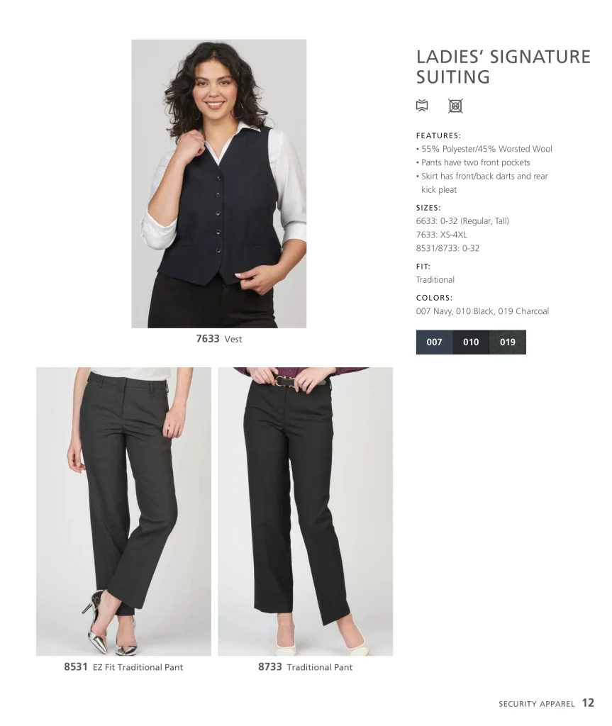 Edwards Ladies’ Signature Suiting: suit coat, vest and pants