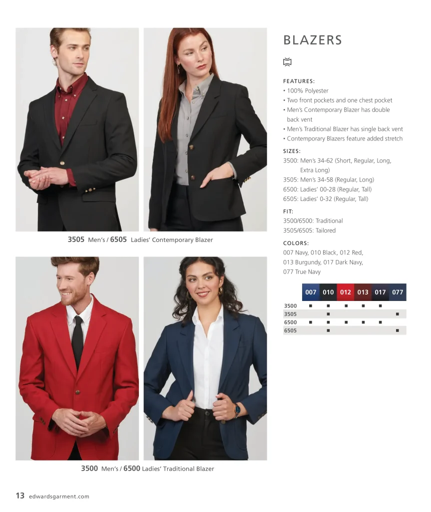 Edwards traditional and contemporary blazers 3500, 3505, 6500, 6505