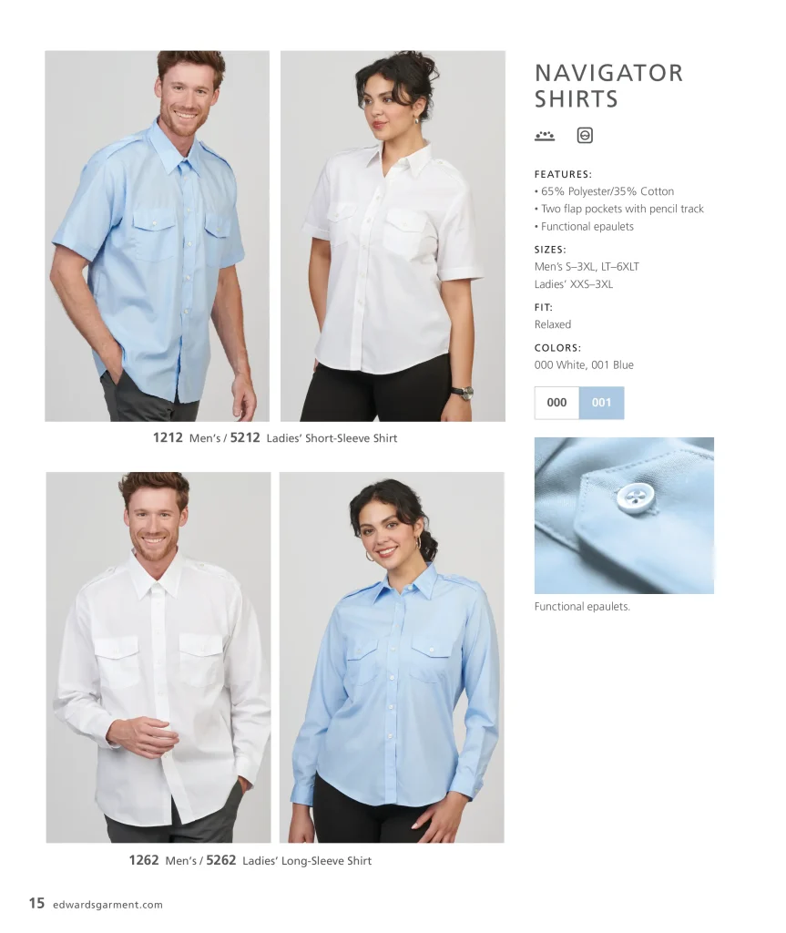 Edwards Navigator Shirts with epaulets: 1212, 5212, 1262, 5262