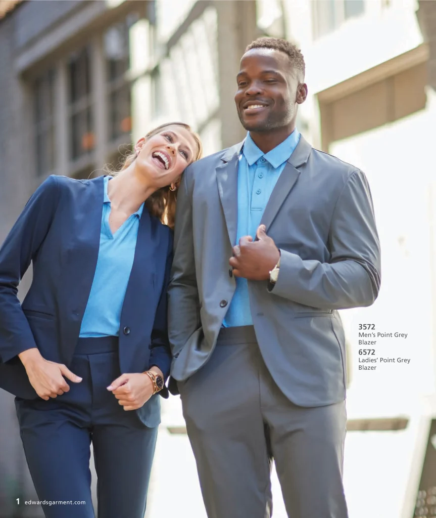Men’s 3572 and ladies’ 6572 Edwards Point Grey blazers