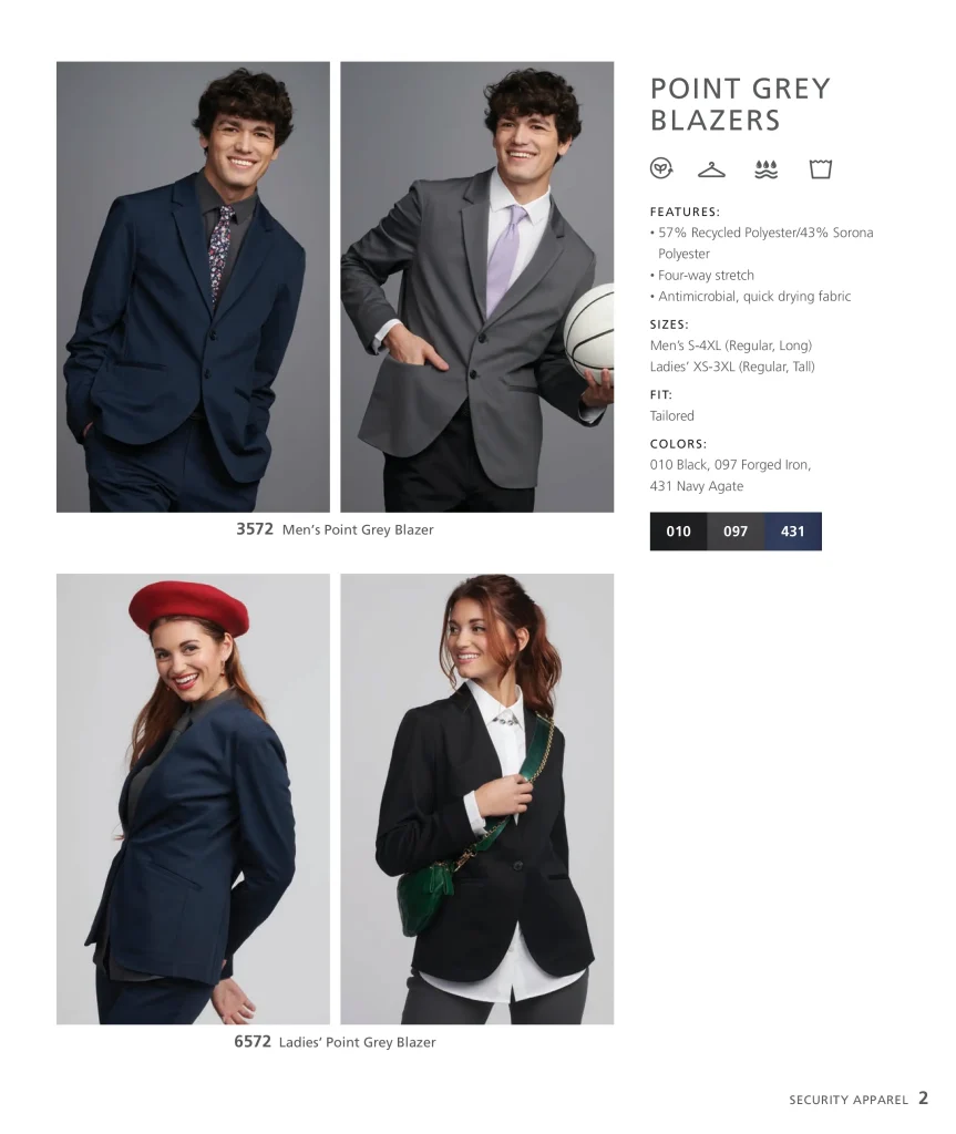 Edwards Point Grey Blazers spec page with colors