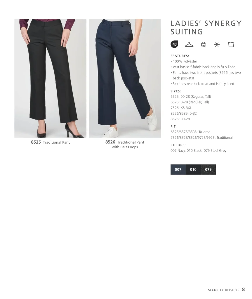 Edwards Ladies’ Synergy Suiting spec page