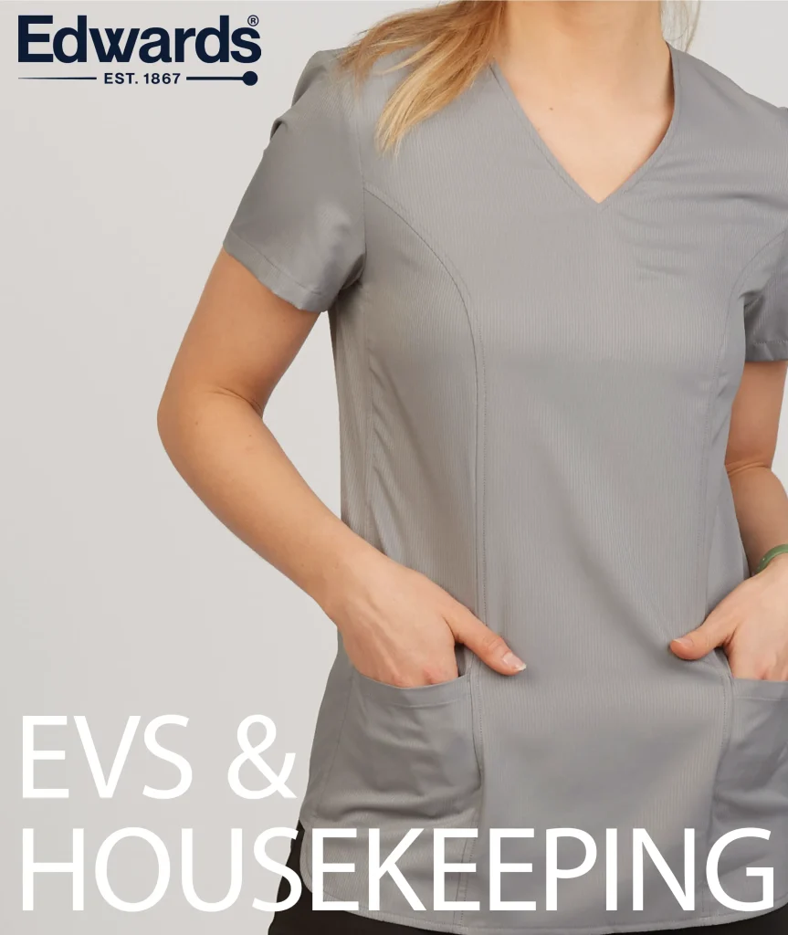 Edwards EVS & Housekeeping catalog cover: woman in a grey tunic