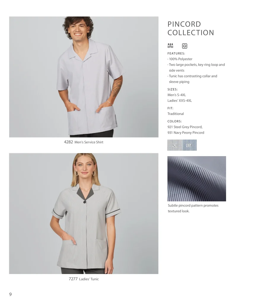 Edwards Pincord Collection: men’s service shirt 4282 and ladies’ tunic 7277