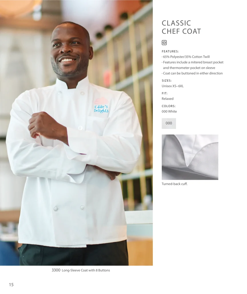 Edwards Classic Chef Coat 3300 with turned-back cuff