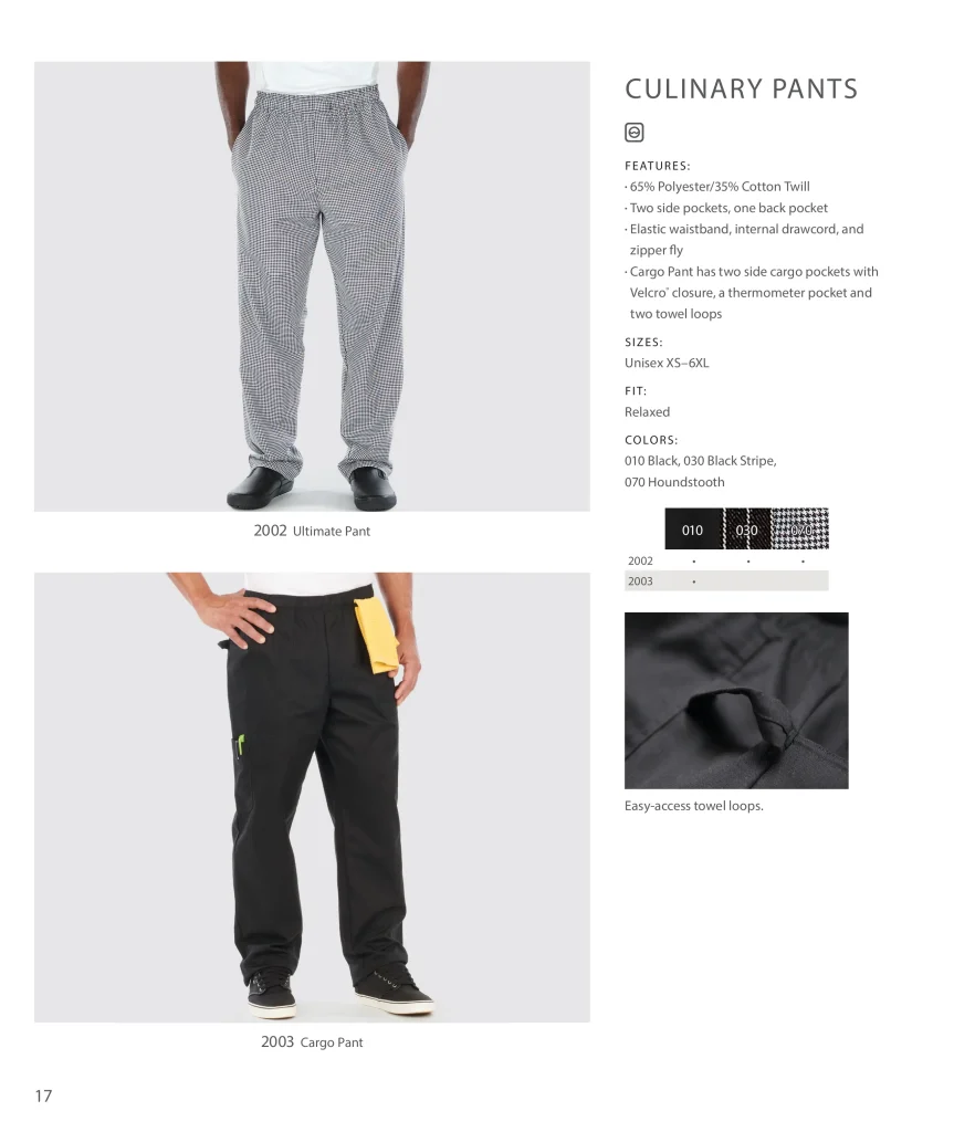 Edwards Culinary Pants: ultimate pant 2002 and cargo pant 2003