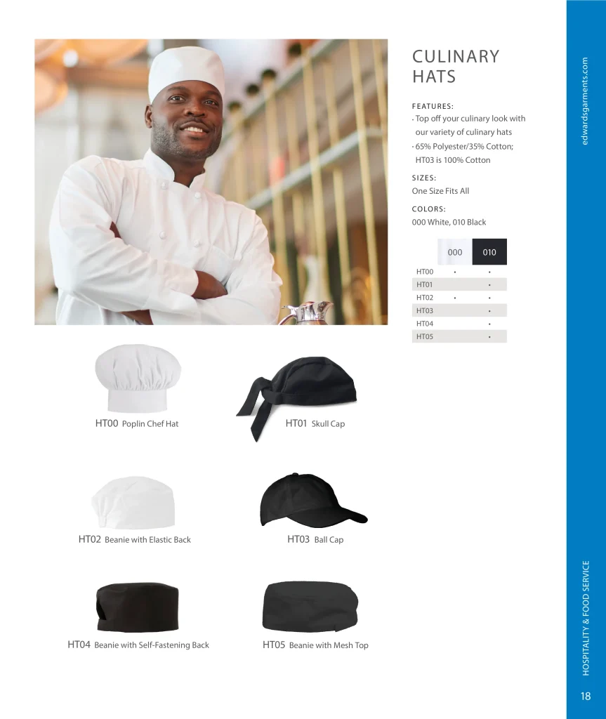 Edwards Culinary Hats: HT00 to HT05