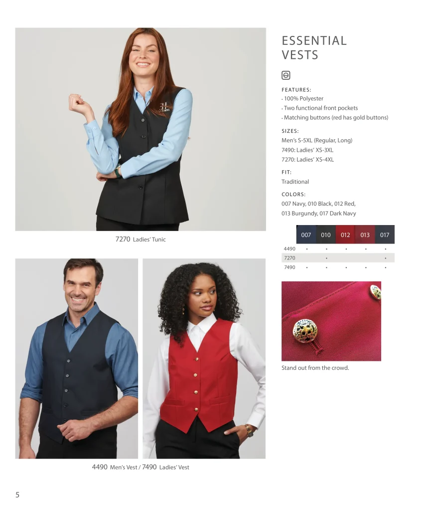 Edwards Essential Vests 4490, 7490 and ladies’ tunic 7270