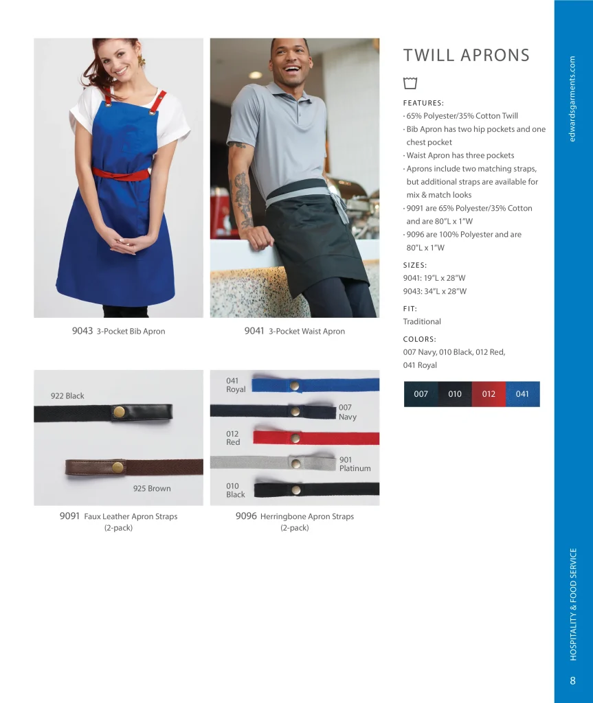 Edwards Twill Aprons 9043, 9041 with apron straps