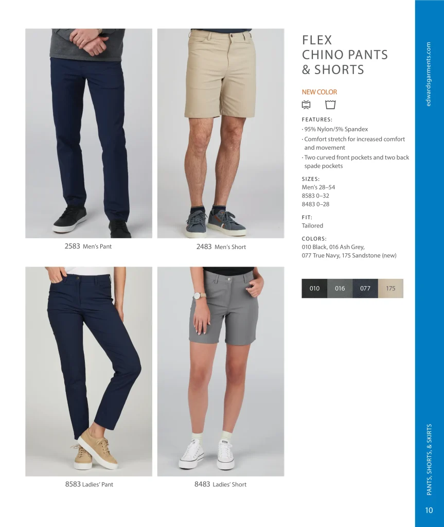Edwards Flex Chino Pants & Shorts: men's and ladies' pants and shorts 2583, 2483, 8583, 8483