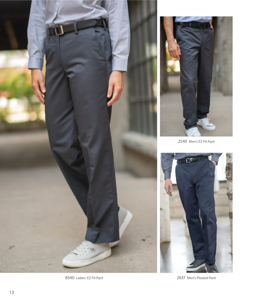 Edwards ladies' EZ Fit pant 8540, men's EZ Fit pant 2540 and men's pleated pant 2637