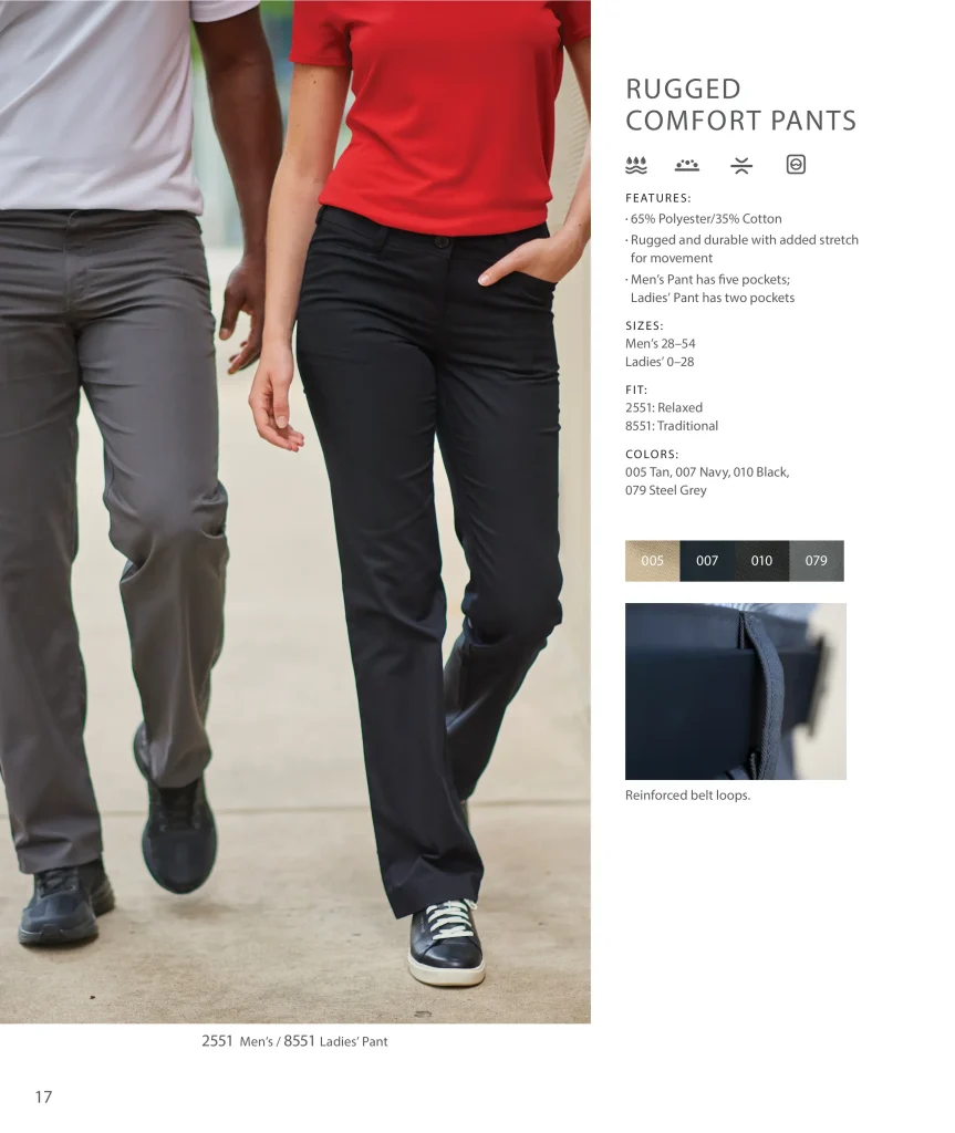 Edwards Rugged Comfort Pants: men's 2551 and ladies' 8551 with reinforced belt loops
