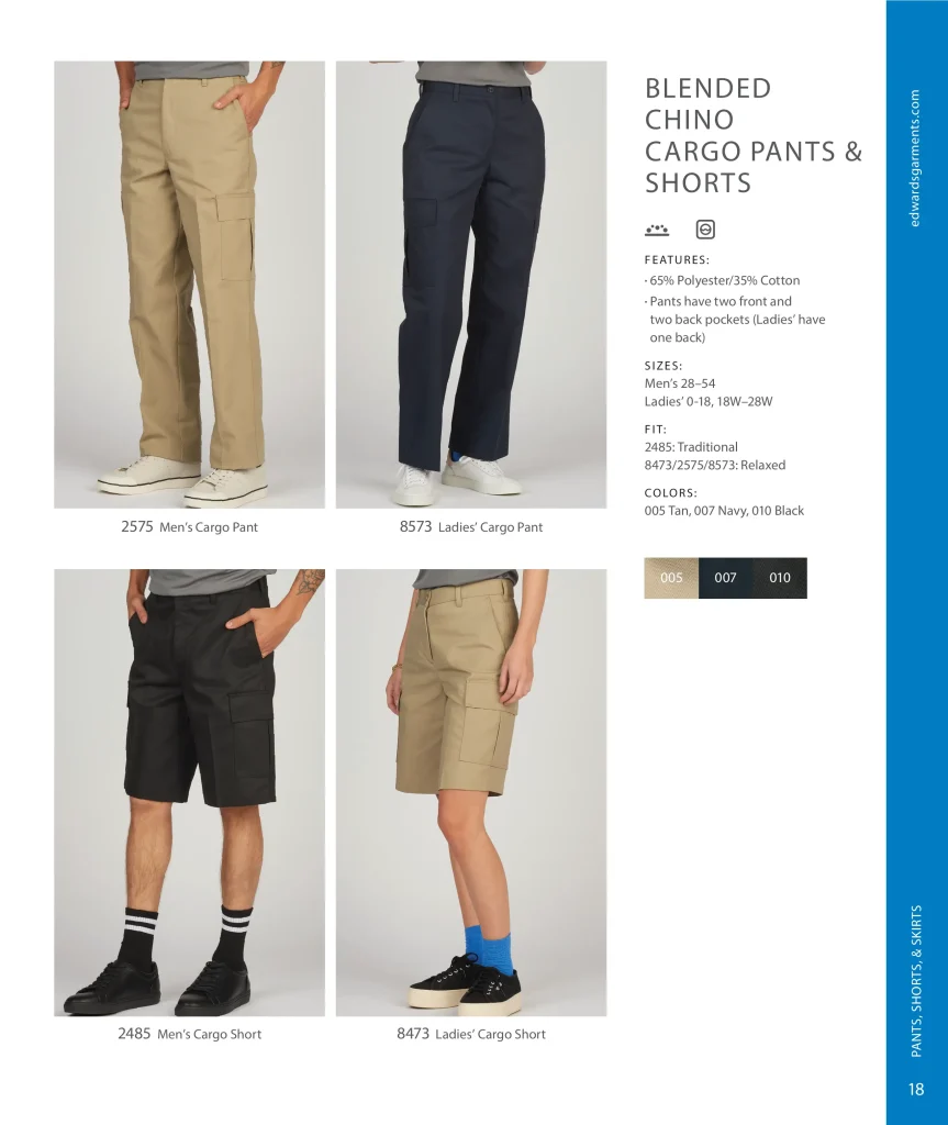 Edwards Blended Chino Cargo Pants & Shorts: 2575, 8573, 2485, 8473