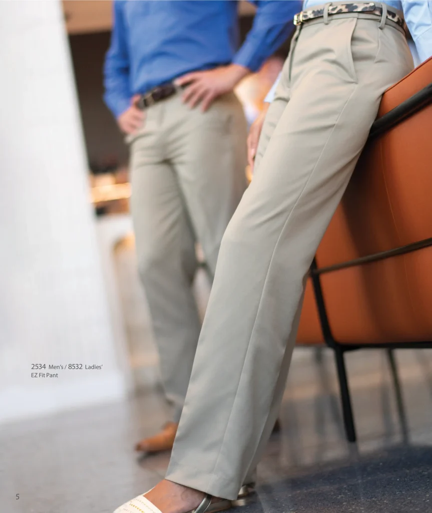 Edwards men's 2534 and ladies' 8532 EZ Fit microfiber pants in tan