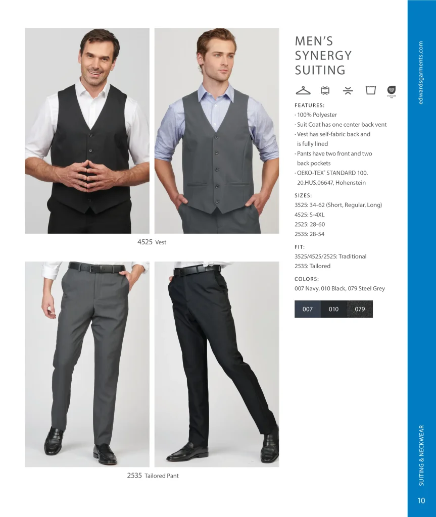 Edwards Men’s Synergy Suiting: suit coat, vest and pants