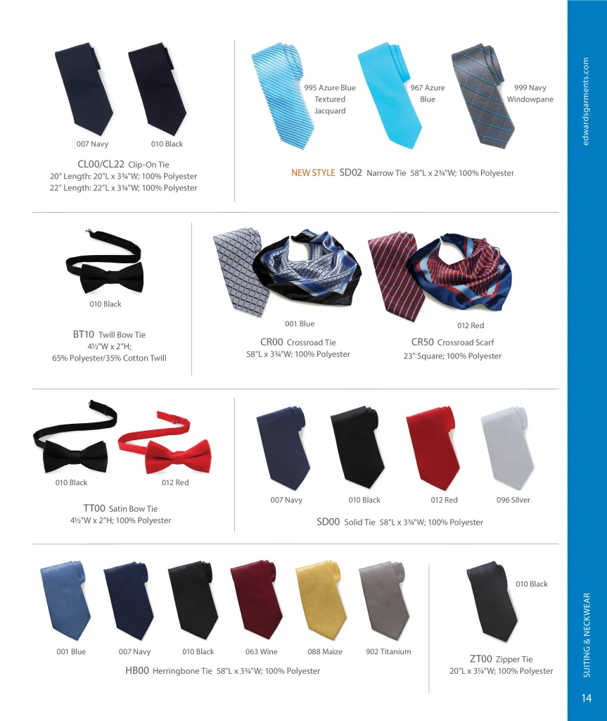 Edwards neckwear: ties, bow ties, clip-on and zipper ties and scarf