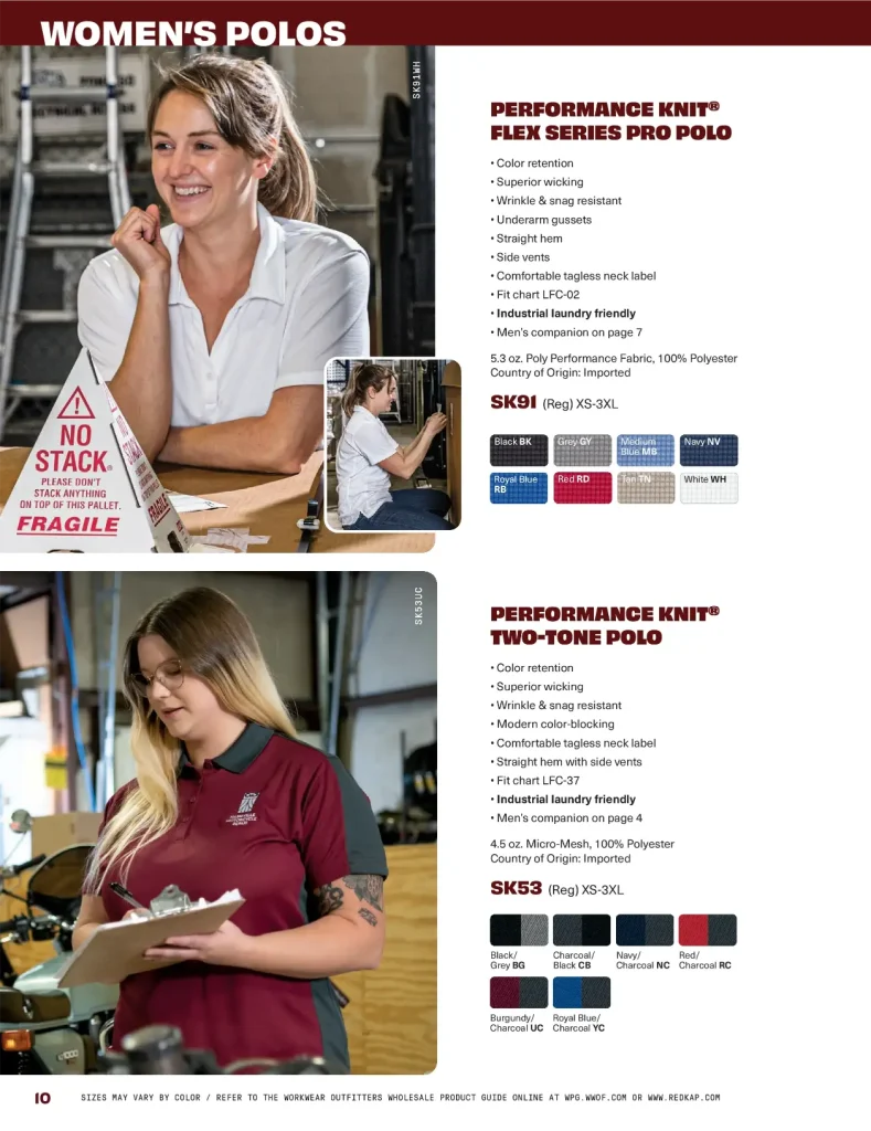 Red Kap women’s Flex Series Pro Polo and Two-Tone Polo, SK91 and SK53
