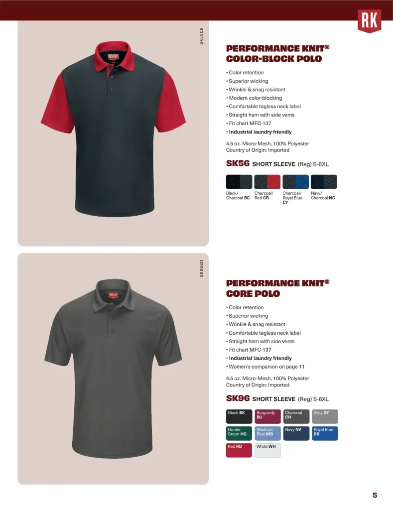 Red Kap Performance Knit Color-Block Polo and Core Polo, SK56 and SK96