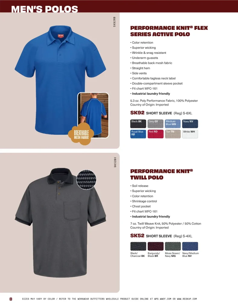 Red Kap Flex Series Active Polo and Twill Polo, SK92 and SK52