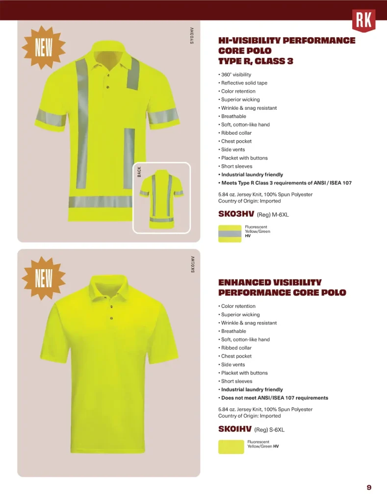 Red Kap Hi-Visibility Performance Core Polo and Enhanced Visibility Polo, SK03HV and SK01HV