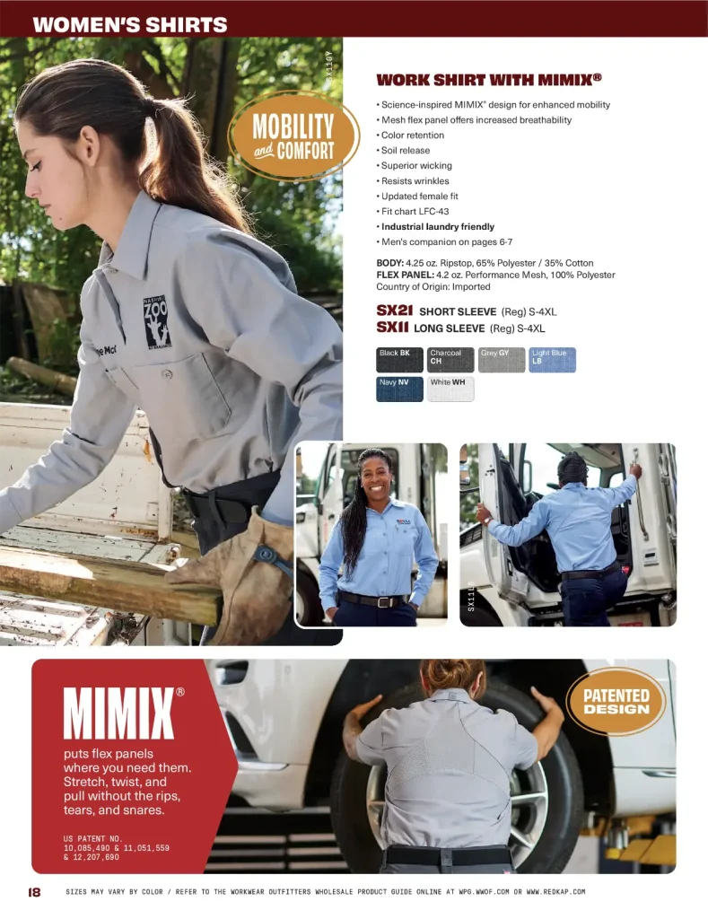 Red Kap women’s Work Shirt with MIMIX, SX21 and SX11