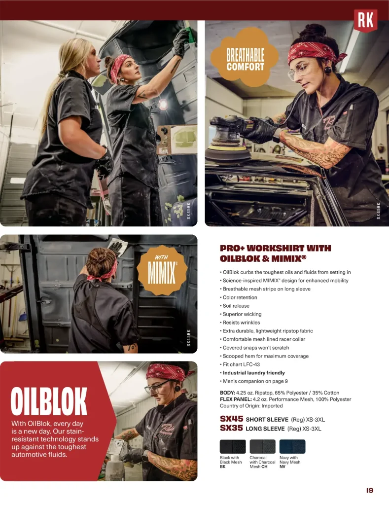 Red Kap women’s Pro+ Work Shirt with OilBlok and MIMIX, SX45 and SX35