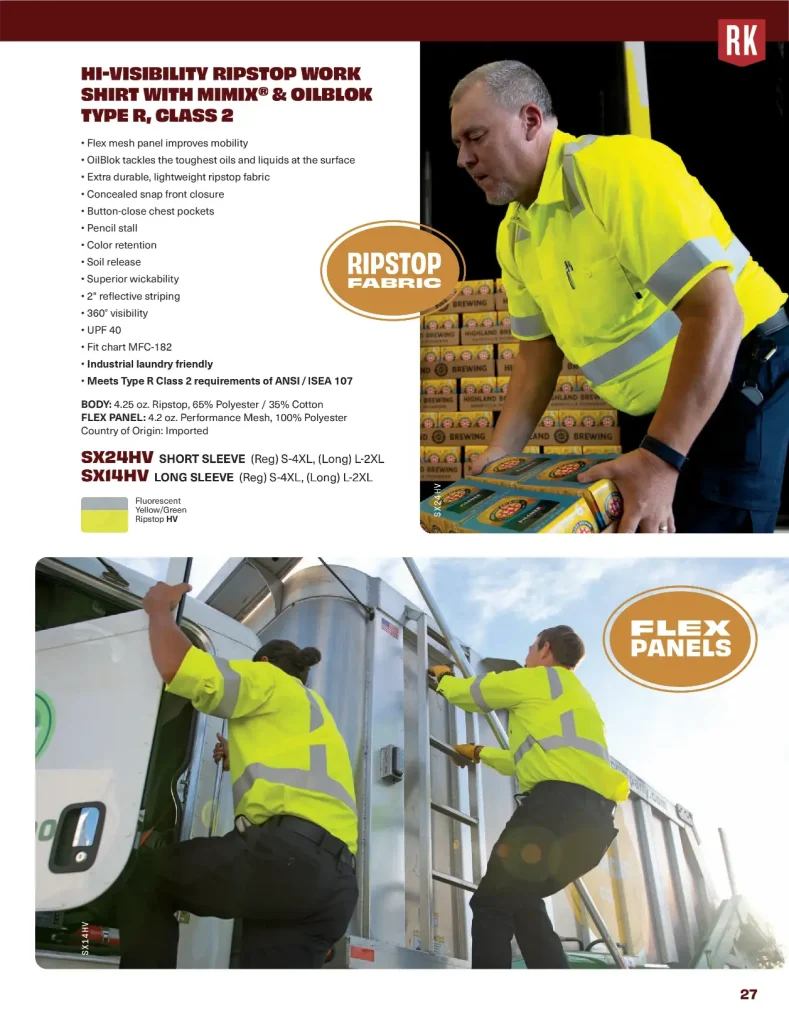 Red Kap Hi-Visibility Ripstop Work Shirt Type R Class 2, SX24HV and SX14HV