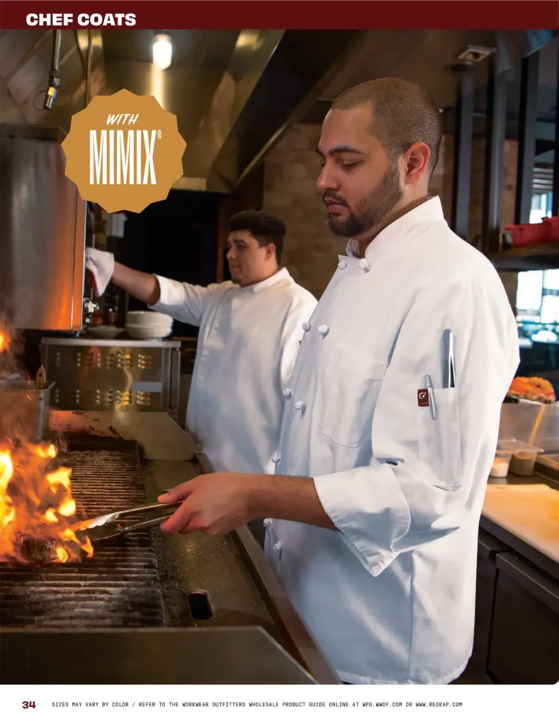 Red Kap white chef coat with MIMIX in use