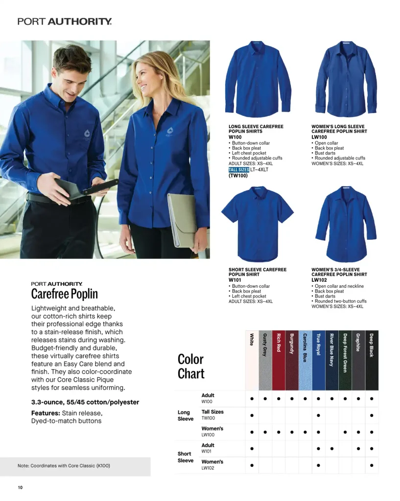 Essentials Carefree Poplin Shirts – SKUs W100, LW100, W101, LW102, TW100
