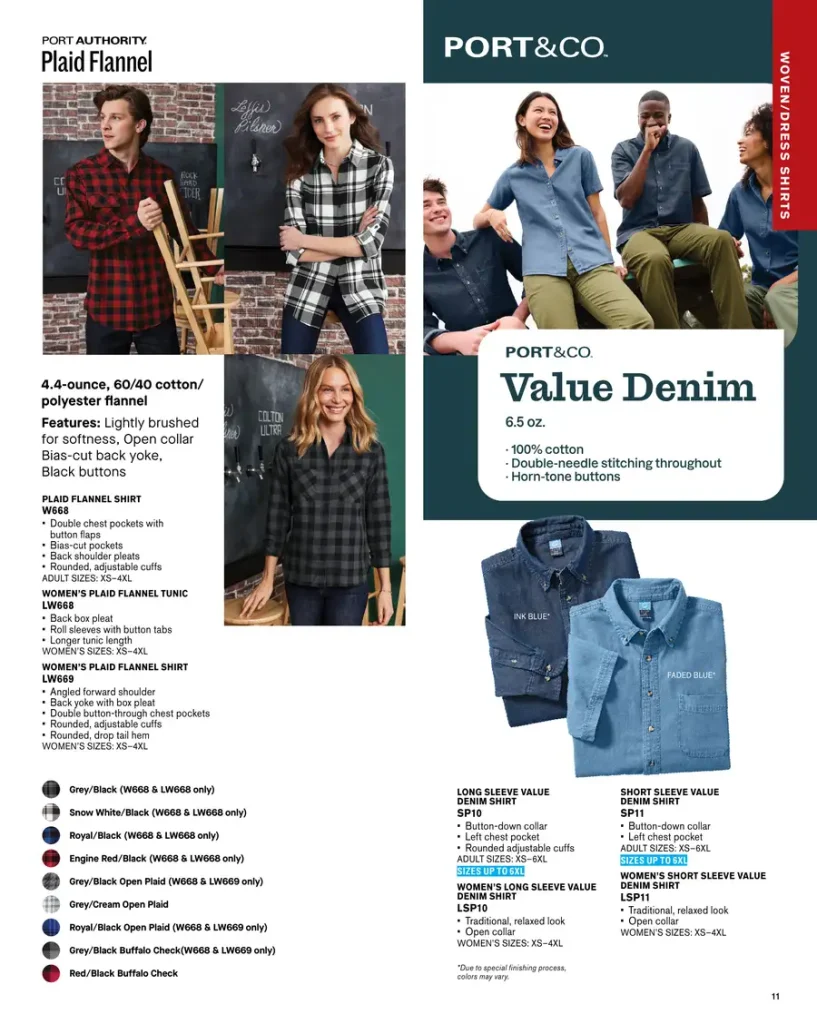 Essentials Plaid Flannel And Value Denim Shirts – SKUs W668, LW668, LW669, SP10, SP11, LSP10, LSP11