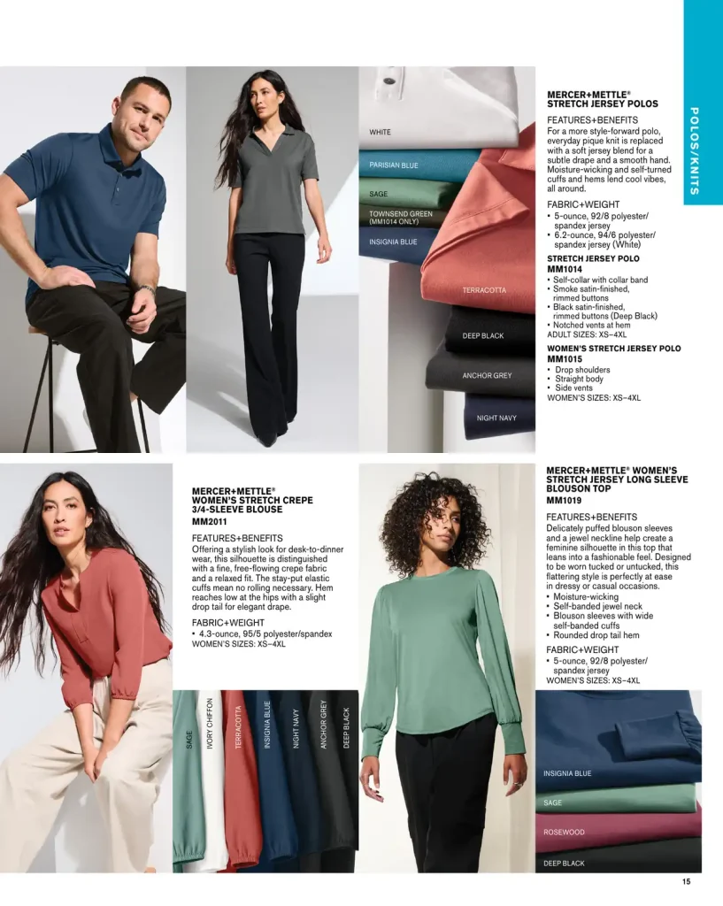 Essentials Mercer Mettle Stretch Jersey Polos – SKUs MM1014, MM1015, MM1019, MM2011