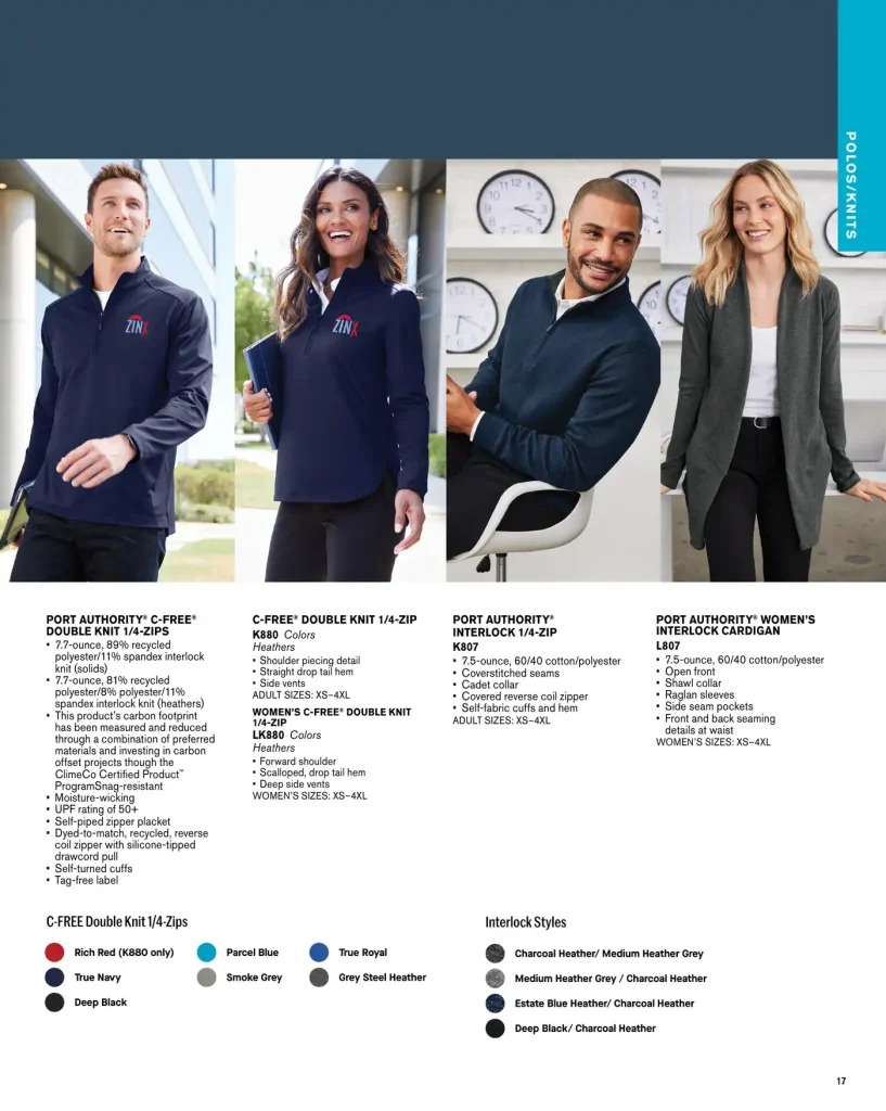 Essentials Port Authority C Free Double Knit Quarter Zips And Interlock – SKUs K880, LK880, K807, L807