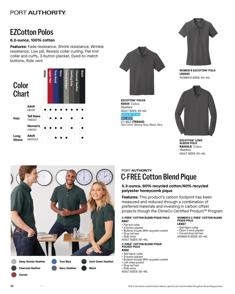 Essentials Ezcotton Polos – SKUs K8000, TK8000, LK8000, K8000LS, K867, LK867, K868