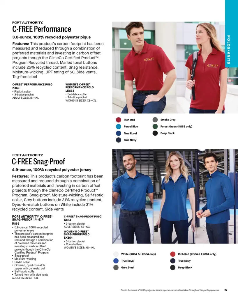 Essentials C Free Performance Polos – SKUs K863, LK863, K864, LK864, K865