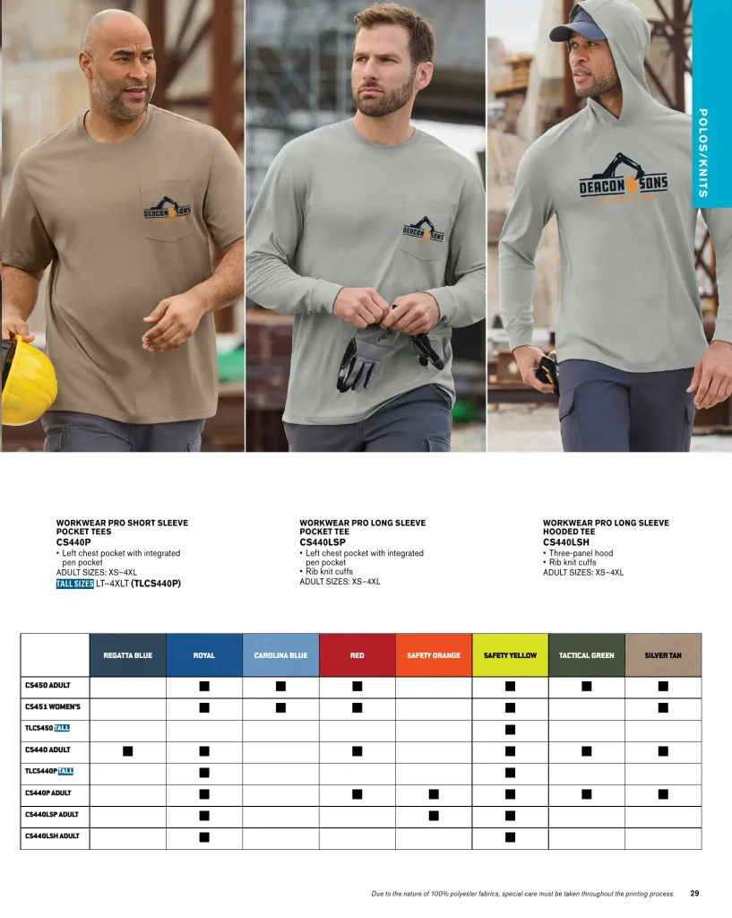 Essentials Cornerstone Workwear Pro Pocket T-Shirts – SKUs CS440, CS440P, TLCS440P, CS440LSP, CS440LSH