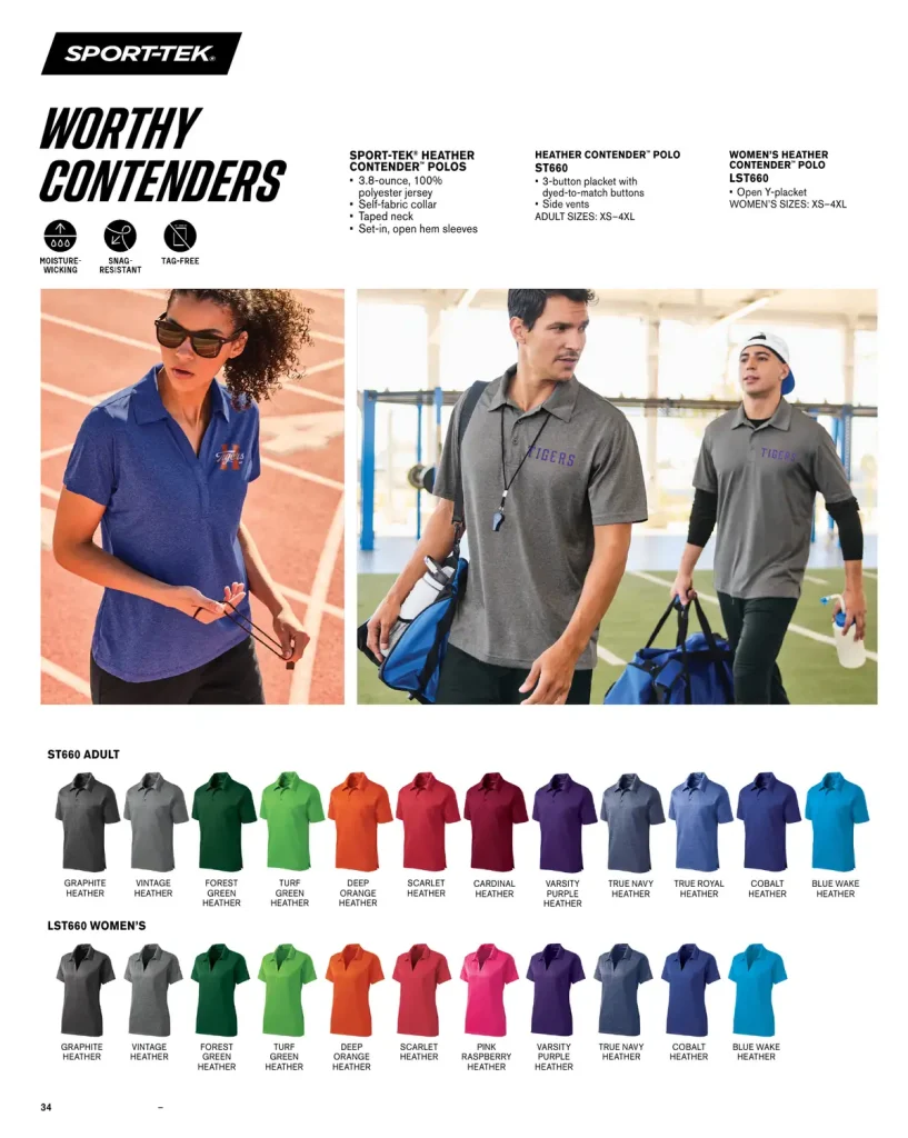 Essentials Sport-Tek Heather Contender Polos – SKUs ST660, LST660