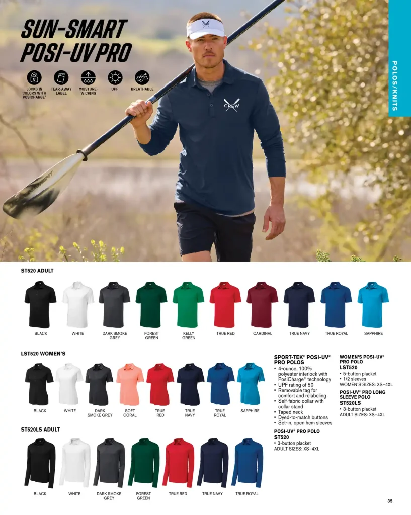 Essentials Sport-Tek Posi-UV Pro Polos – SKUs ST520, LST520, ST520LS