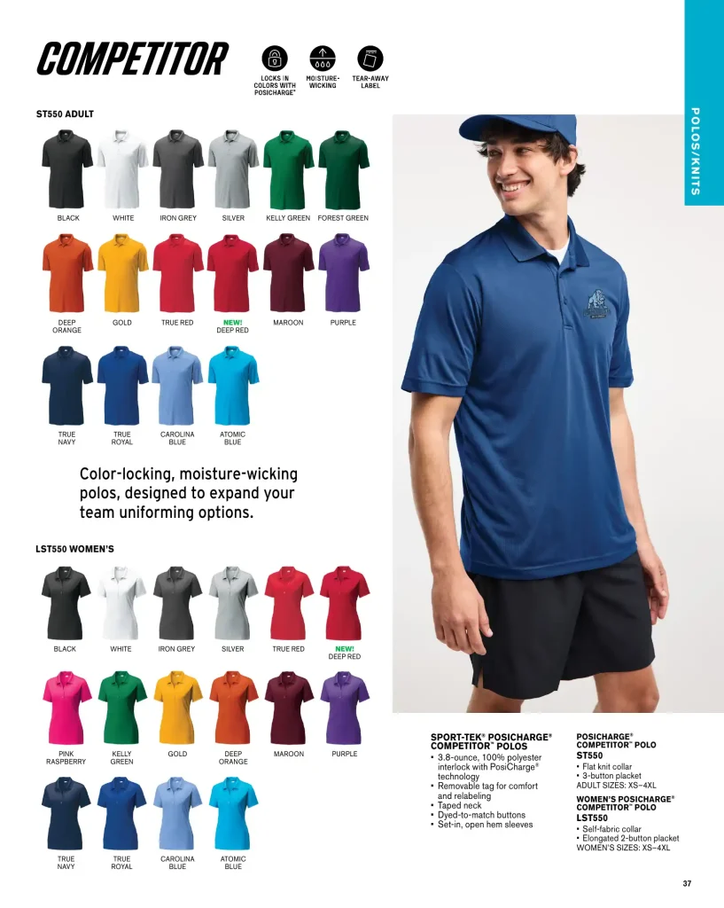 Essentials Sport-Tek Competitor Polos – SKUs ST550, LST550