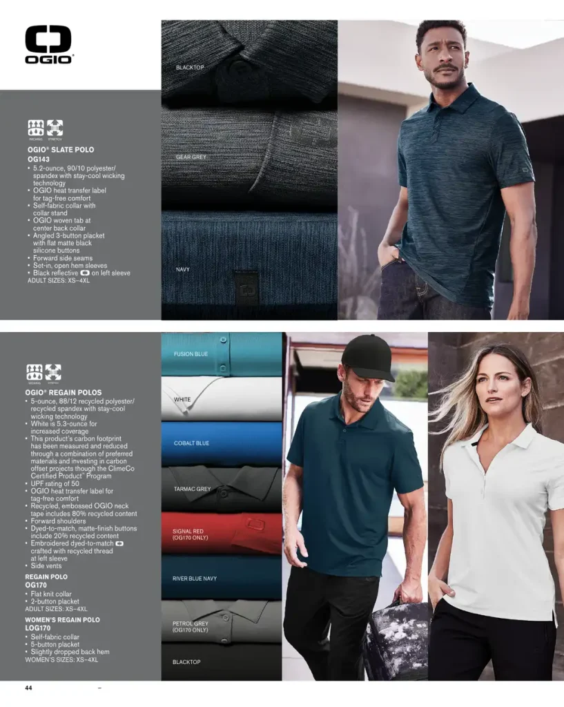 Essentials OGIO Slate Polo – SKUs OG143, OG170, LOG170, OG101, LOG101, OG105, LOG104