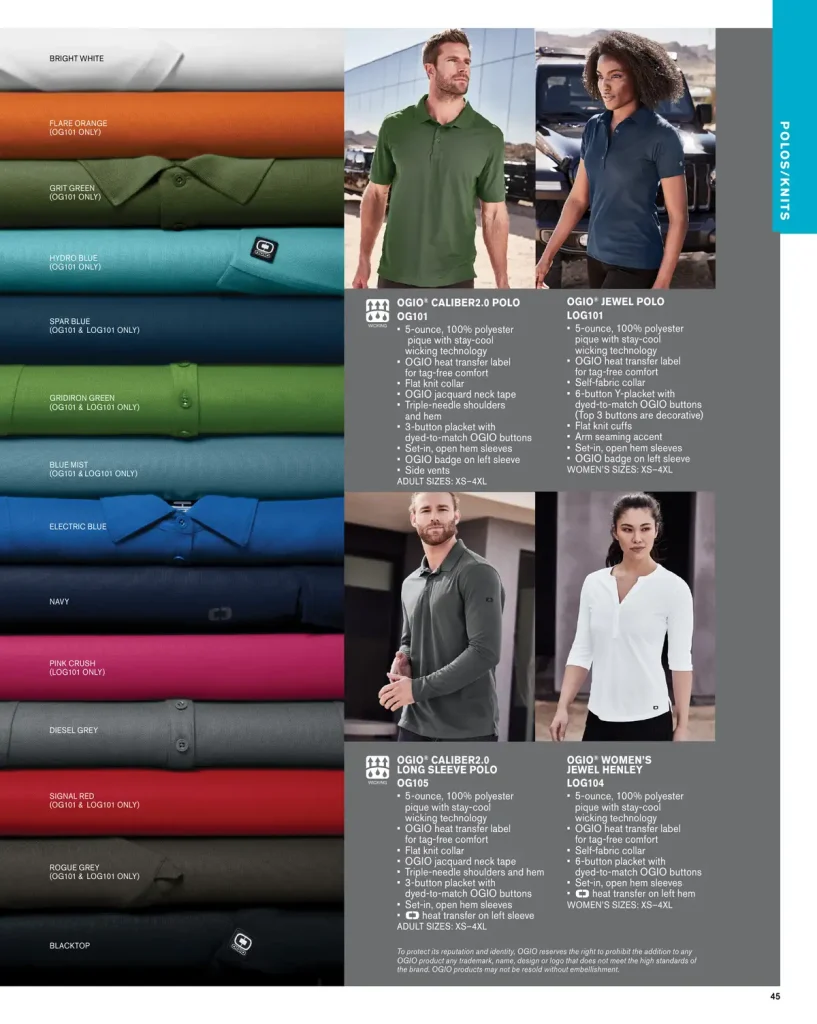 Essentials OGIO Slate Polo – SKUs OG143, OG170, LOG170, OG101, LOG101, OG105, LOG104
