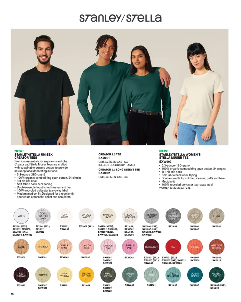 Essentials Stanley/Stella Creator T-Shirts – SKUs SXU022, SXW002, SXU001, SXU007, SXW008, SXW032