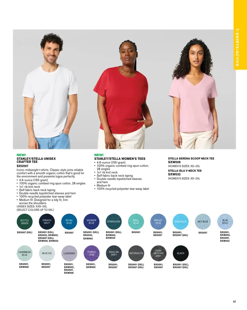 Essentials Stanley/Stella Crafter T-Shirt – SKUs SXU007, SXW008, SXW032, SXU001, SXU022, SXW002