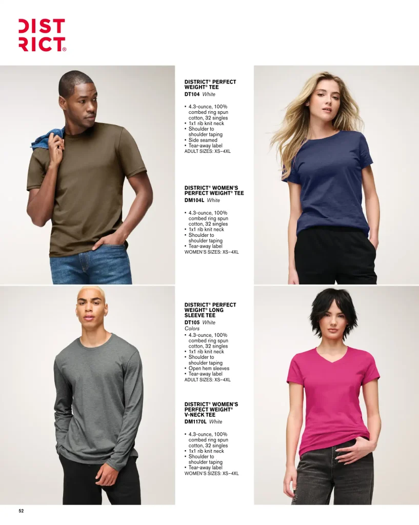 Essentials District Perfect Weight T-Shirt – SKUs DT104, DM104L, DT105, DM1170L, DT6065