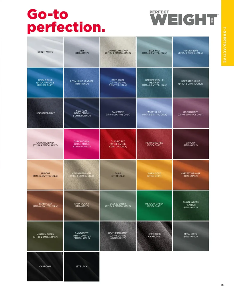 Essentials District Perfect Weight T-Shirt – SKUs DT104, DM104L, DT105, DM1170L, DT6065