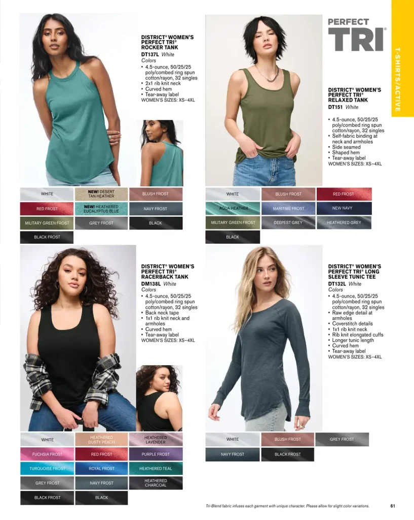 Essentials District Women's Perfect Tri Relaxed Tank – SKUs DT151, DT137L, DT132L, DM138L