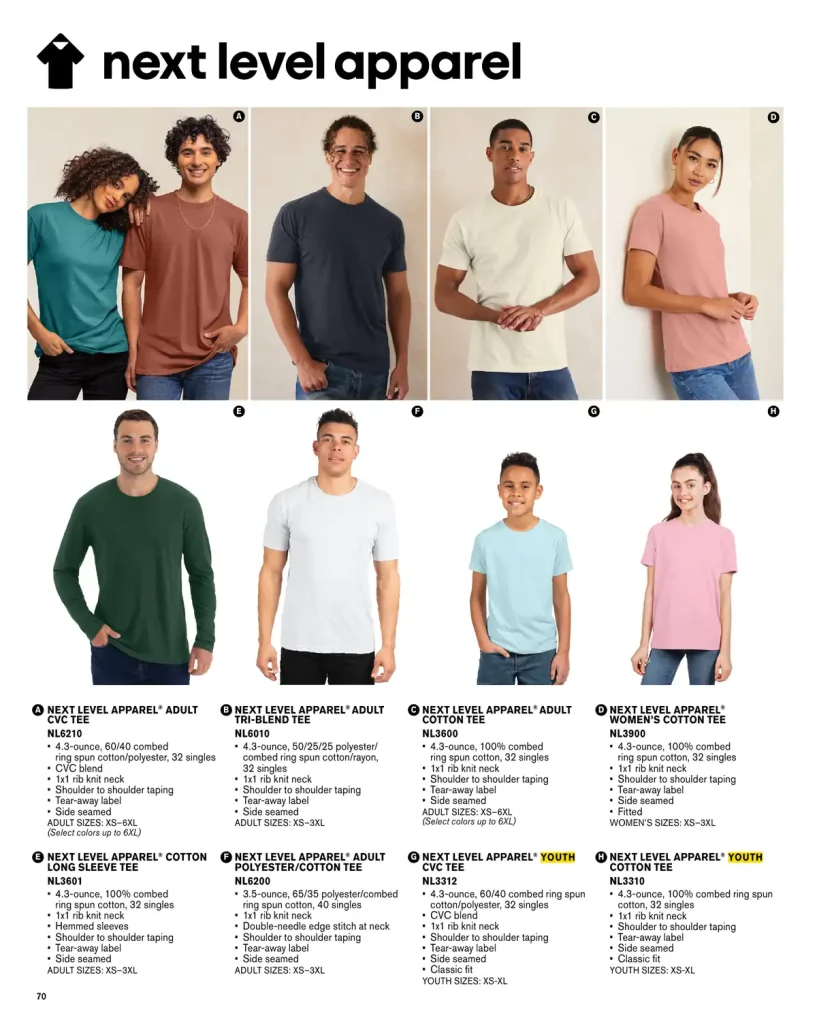 Essentials Next Level Apparel Cotton Long Sleeve T-Shirt – SKUs NL3601, NL6210, NL6010, NL6200, NL3600, NL3312, NL3900, NL3310, BC3001CVC, BC3501CVC, BC3001YCVC, BC6400CVC