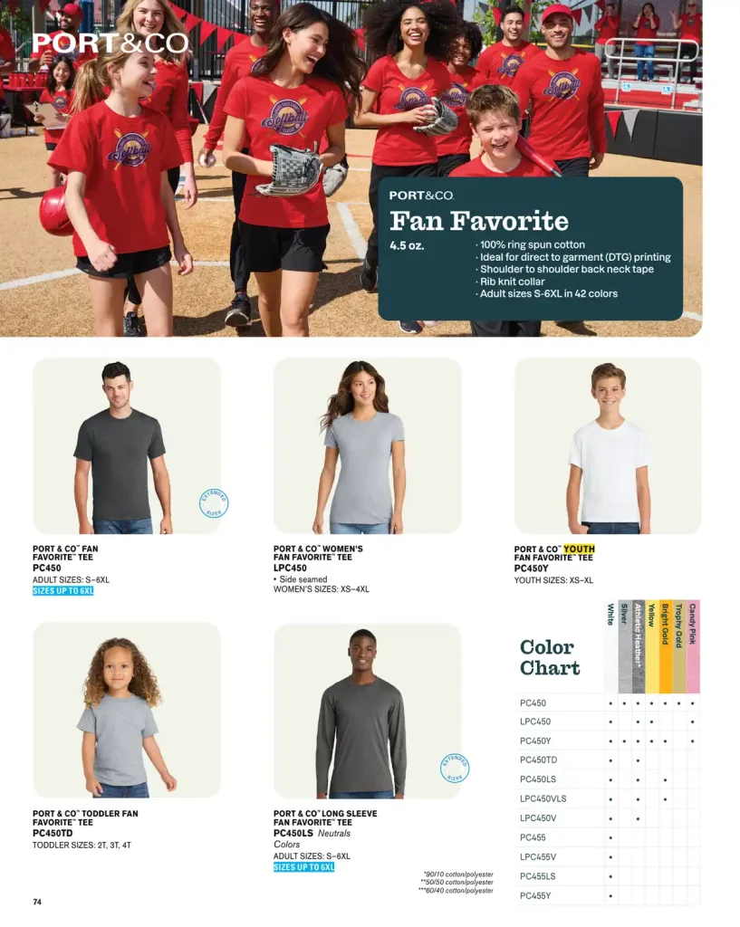 Essentials Port & Company Fan Favorite T-Shirt – SKUs PC450, LPC450, PC450Y, PC450LS, LPC450VLS, LPC450V, PC455, LPC455V, PC455LS, PC455Y, PC450TD