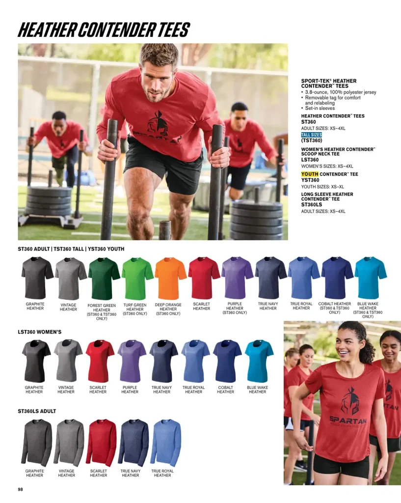 Essentials Sport-Tek Heather Contender T-Shirts – SKUs ST360, TST360, LST360, YST360, ST360LS